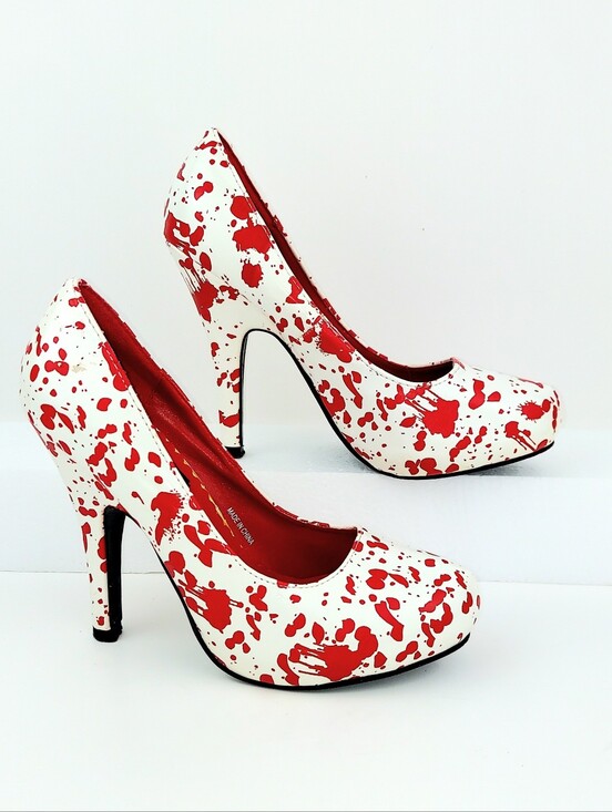 Spirit Of Halloween Shoes - Spirit Halloween Red Splattered White Pumps Heels 7